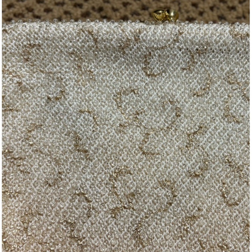 Vintage 1950-60s Lumiered Corde Beaded Hand Bag/Purse/Clutch Ivory/cream & Gold - Picture 6 of 14